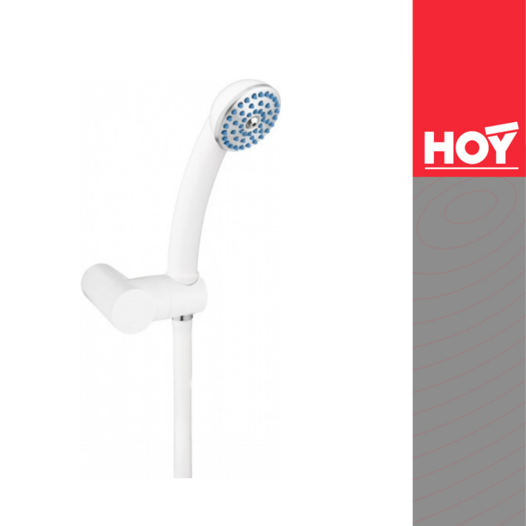 HOY ฝักบัวอาบน้ำพลาสติกด้ามโค้งสีขาว เม็ดยางสีฟ้า 2" รุ่น Jolly รหัส FJHOF-116ABZ (Clearance Product)