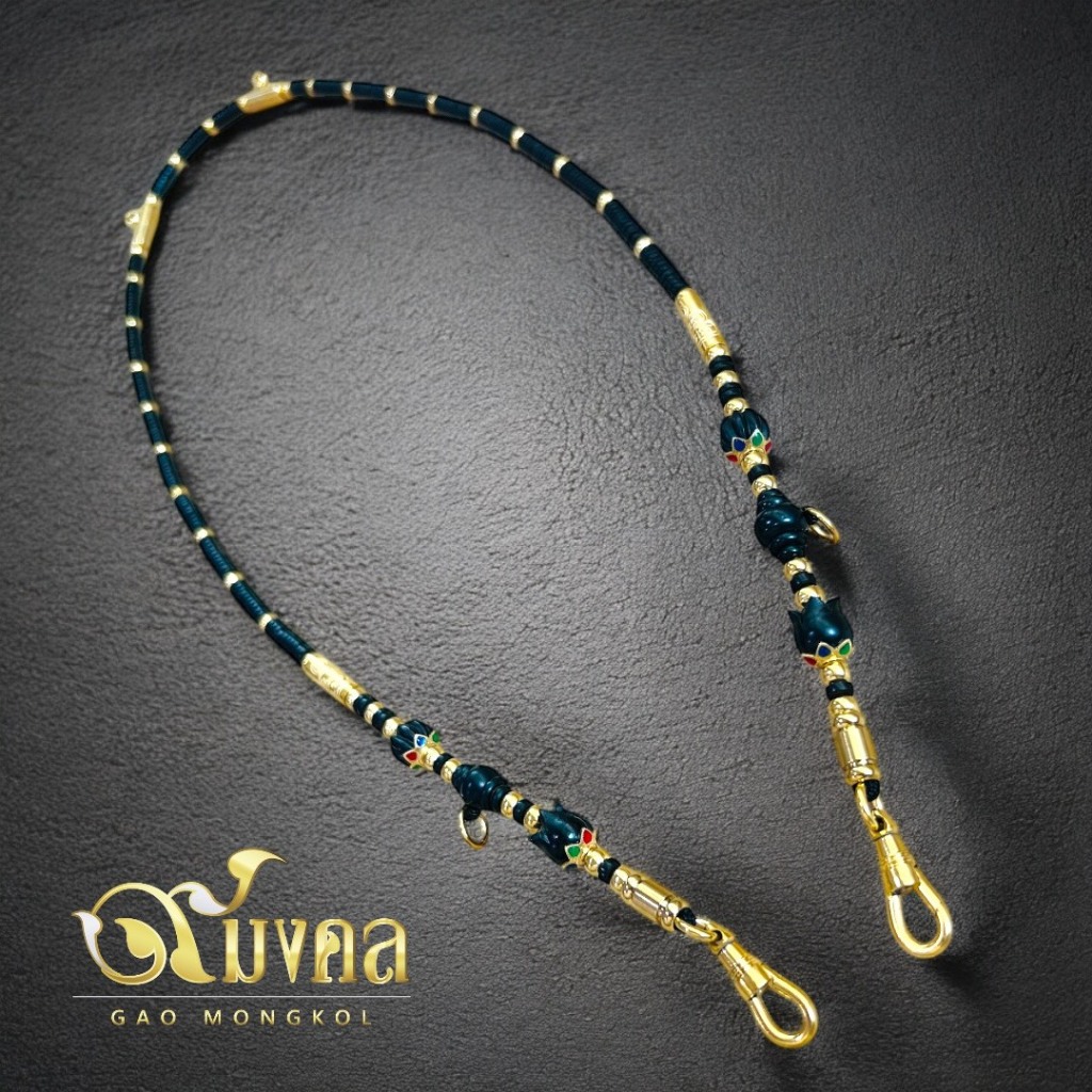 สร้อยกะลาแท้"เม็ดทองเลเซอร์24K"แต่งไม้งิ้วดำมาพร้อมตะขอก้ามปูสปริง ไม่ลอกไม่ดำ ความยาวเลือกได้