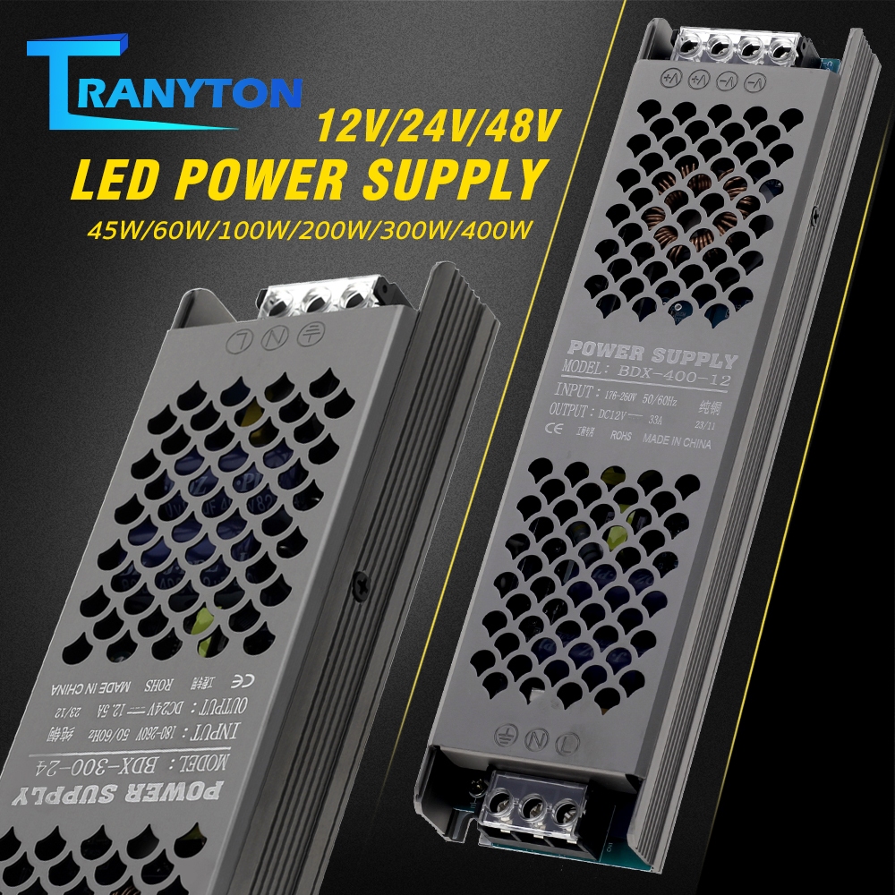 LED แหล่งจ่ายไฟ บางมาก DC 12V 24V หม้อแปลงไฟฟ้า 60W 100W  200W 300W 400WAC190-240V Driver สำหรับไฟเส้น