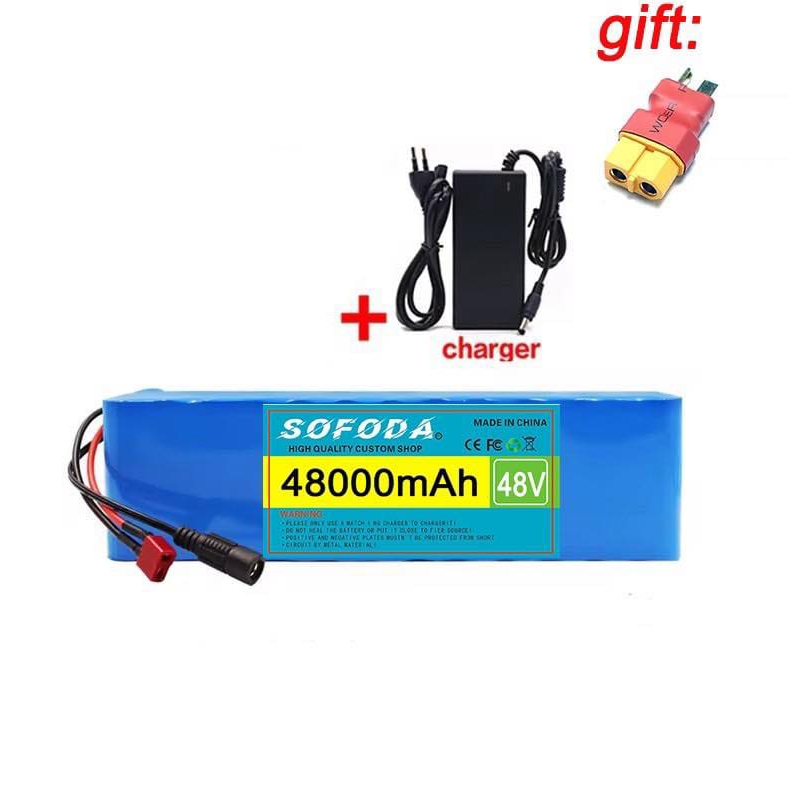 แบตเตอรี่ลิเธียม 48V 30AH/48AH/100AH  แบตเตอรี่ 1000W E-bike 54.6V BMS + charger แบตเตอรี่ไอออน Batt