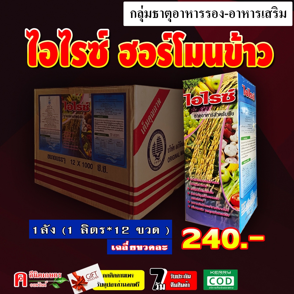 // ขายยกลัง // ไอไรซ์ ( 1 ลิตร/12 ขวด ) ฮอร์โมนพืช สำหรับข้าว ช่วงข้าวท้อง ออกรวง เพิ่มน้ำหนัก ข้าวออกสุดรวง ออกพร้อมกัน