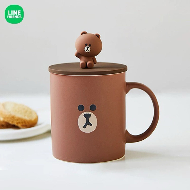 พร้อมส่ง✅ LINE FRIENDS Cover Mug แก้วมัคเซรามิกไลน์เฟรนด์ พร้อมฝาซิลิโคน