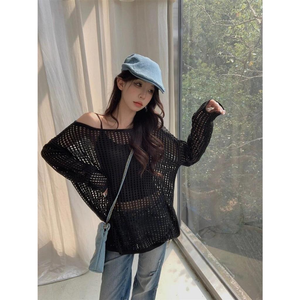 Couture (ส่งจากกรุงเทพฯ)เสื้อถักตาข่าย Summer style/ไตล์ใหม่ขี้เกียจหลวมครอบคลุมเนื้อครีมกันแดดเสื้อรอบคอออกแบบย ราคา ถูกที่สุด ดีลบีเคเค แกลเลอรีภาพที่ 8