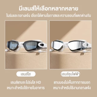 แว่นตาว่ายน้ำกันน้ำและกันฝ้าระดับ HD สำหรับผู้ชายและผู้หญิง ปกป้องดวงตาอย่างมืออาชีพ ชุดแว่นตาว่ายน้ำและหมวกว่ายน้ำ