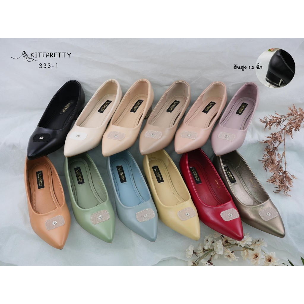 **สินค้าพร้อมส่ง**  333-1 (เฉพาะตัวรองเท้า) รองเท้าคัทชู ส้นก้อน 1.5นิ้ว หน้าประดับอะคริลิก