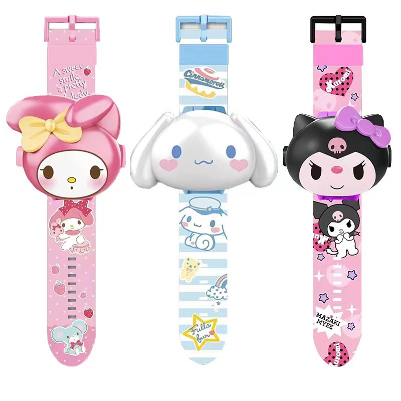 Sanrio Kuromi 3D นาฬิกาโปรเจคเตอร์ ไม่มีกล่อง นาฬิกาพลิกยอดนิยม Kawaii ของขวัญเด็กผู้หญิง