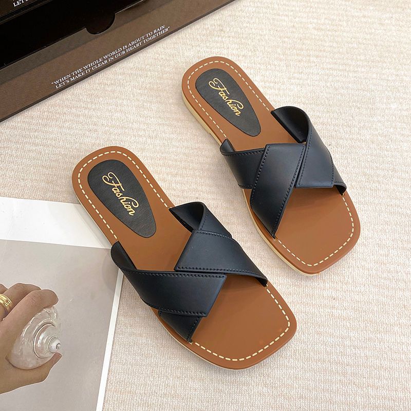 รองเท้าแตะ คาดแต่งไขว้ พื้นลายเชือกถัก 3 สี ส้นตึก เบอร์ 36-40