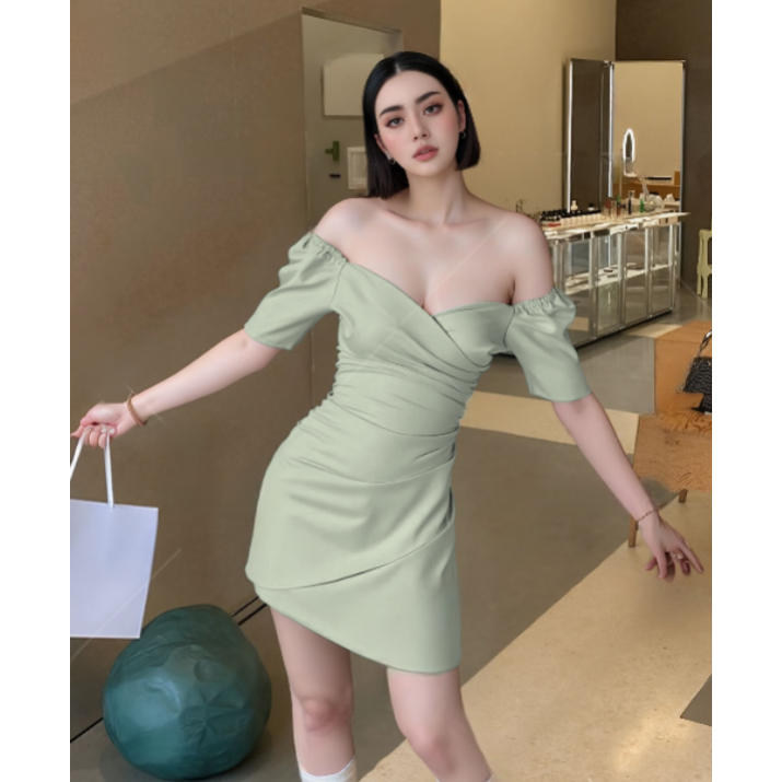 ชุดสีเขียว  ชุดทํางานผู้หญิง กระโปรงทรงเอ 2025 ฤดูร้อน เกาหลี ชุดเที่ยวผับ ชุดเดรสออกงาน