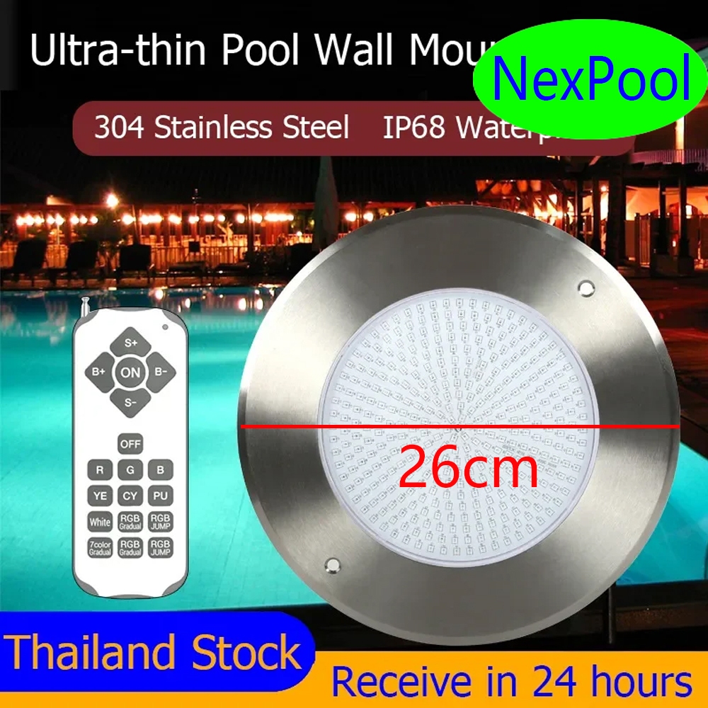 【TH Stock】18W LED Ultra-thin Swimming Pool Light Wall Mounted Light RGB Stainless Steel Underwater Light IP68 Waterproof