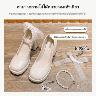 🚚จัดส่งในกรุงเทพฯ- รองเท้าเดี่ยว Mary Jane พื้นหนา, รองเท้าหนังแฟชั่นสำหรับสุภาพสตรี, ตกแต่งโบว์