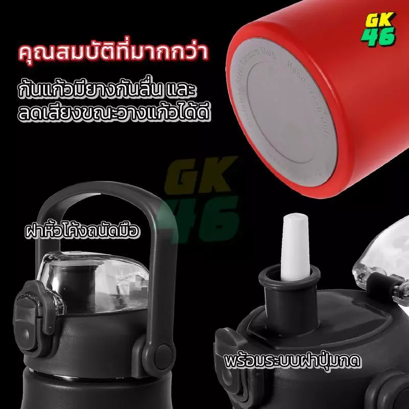 ขวดน้ำเก็บความเย็น 2000ml ทูโทน พร้อมหูหิ้ว กระบอกน้ำเก็บความเย็น กระบอกน้ำพกพา สเตนเลส304 กระติกน้ำสแตนเลส พกพาง่าย thumbnail 3