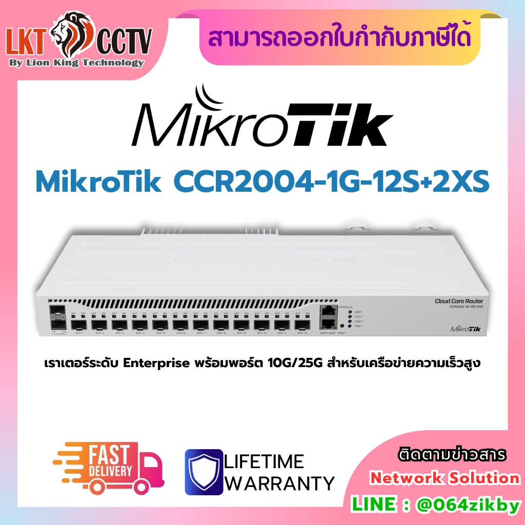 MikroTik CCR2004-1G-12S+2XS เราเตอร์ระดับ Enterprise พร้อมพอร์ต 10G/25G สำหรับเครือข่ายความเร็วสูง