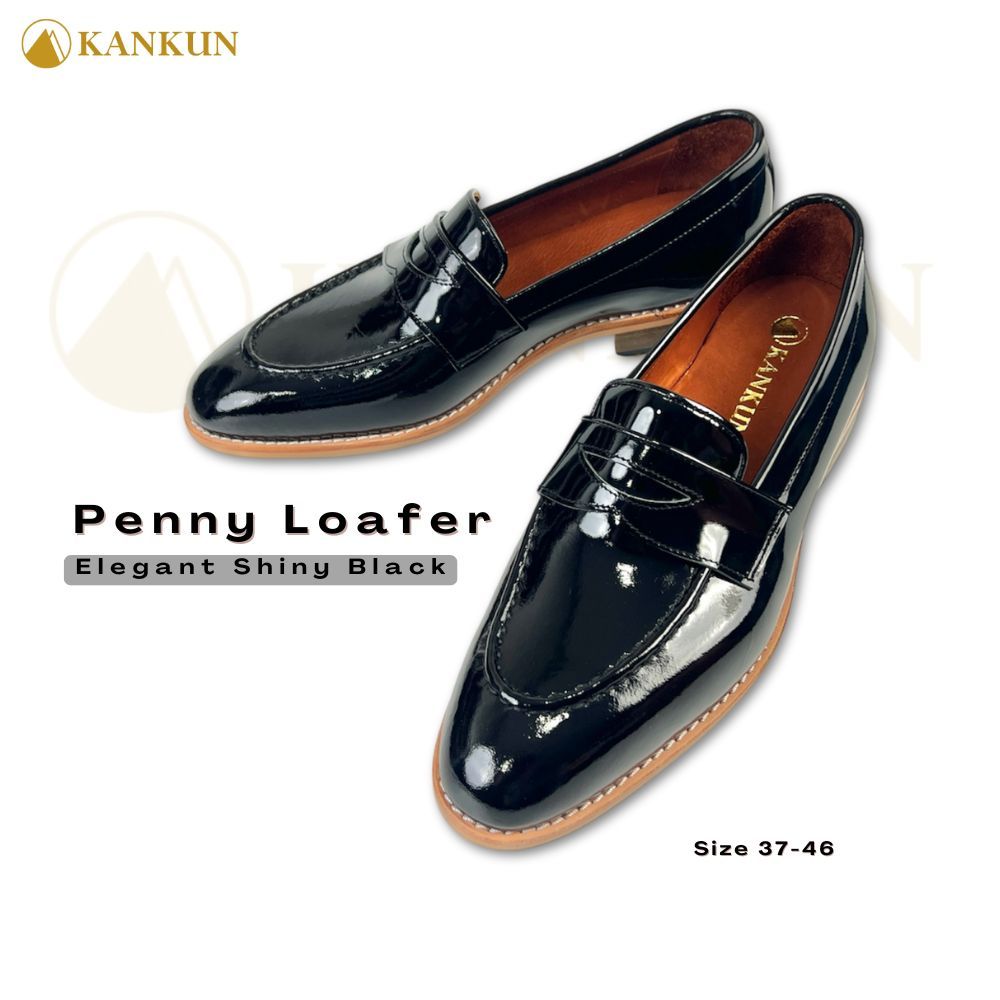 KANKUN Penny Loafer Elegant Shiny Black  รองเท้าหนังแท้ เกรดพรีเมี่ยม สุดคลาสสิค ใช้เทคนิค Brush เงาดำ สวยหรูหราพื้นนุ่ม
