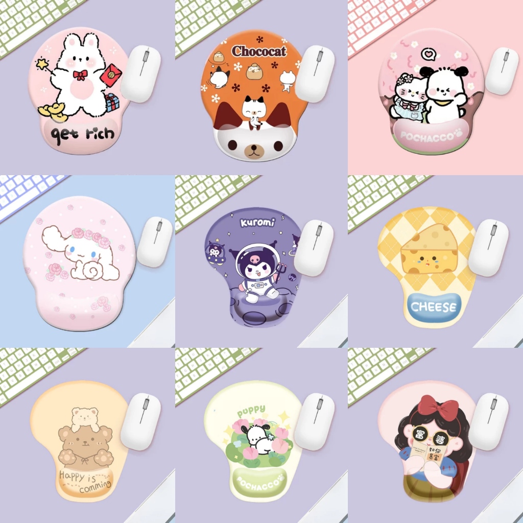 🔥 พร้อมส่ง💕 แผ่นรองเมาส์ซิลิโคน ลายการ์ตูนน่ารักง 3D กันลื่น พร้อมซิลิโคนรองข้อมมือ