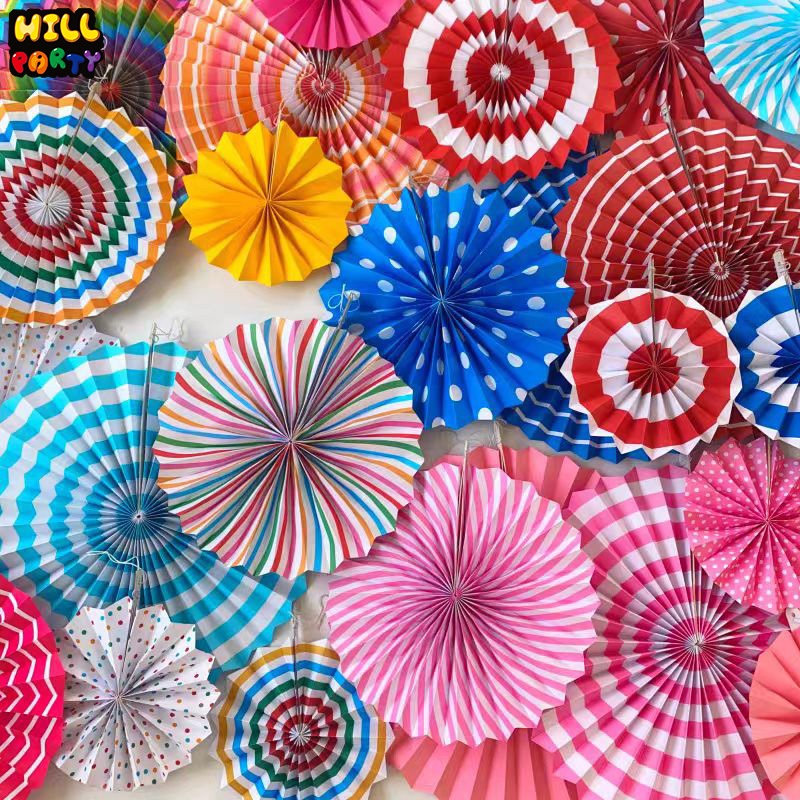 ชุดพัดกระดาษ รูปดอกไม้ 6 ชิ้น party supplie สําหรับแขวนตกแต่ง ตกแต่งฉากหลัง