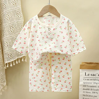 ชุดนอนเด็ก 5 ส่วน เสื้อ+กางเกง เสื้อผ้าเด็ก พิมพ์ลายน่ารัก ผ้าฝ้าย ระบายอากาศได้ดี