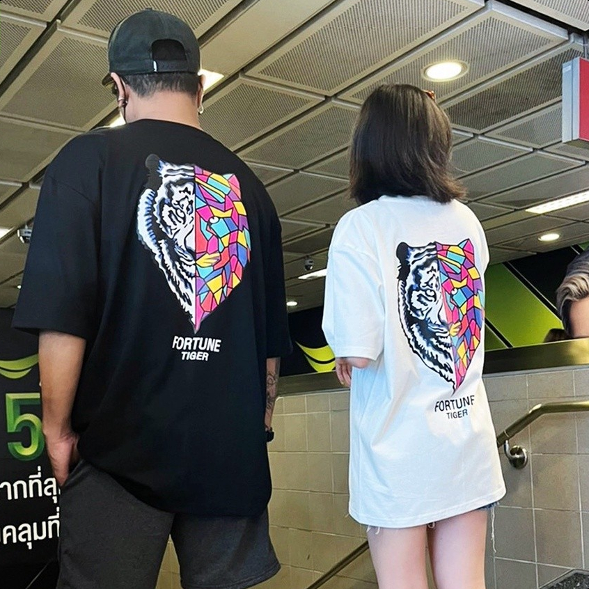 เสื้อยืดแขนสั้นคอกลมสกรีนลาย เสือแห่งโชค ฝ้าย100%OVERSIZE