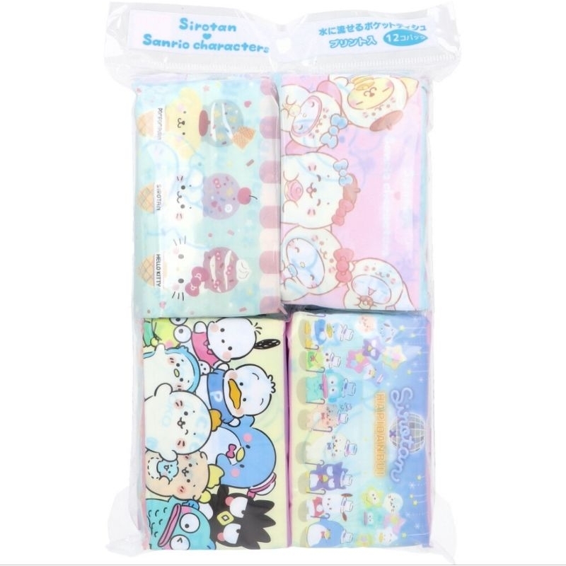 Shirotan × Sanrio Characters กระดาษทิชชู่พกพาชนิดละลายน้ำได้ ทิ้งโถได้ มีลายพิมพ์ 16 แผ่น (8 คู่) × แพ็ค 12 ห่อ