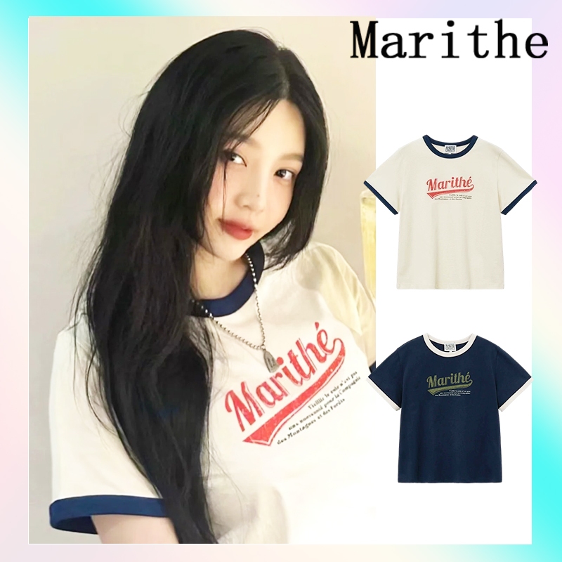 Marithe W VINTAGE BASEBALL RINGER เสื้อยืด ฟรีไซส์ สำหรับผู้หญิง พิมพ์ลายอักษร เสื้อเกาหลี  ระบายอากาศดี ดูผอมลง แฟชั่น