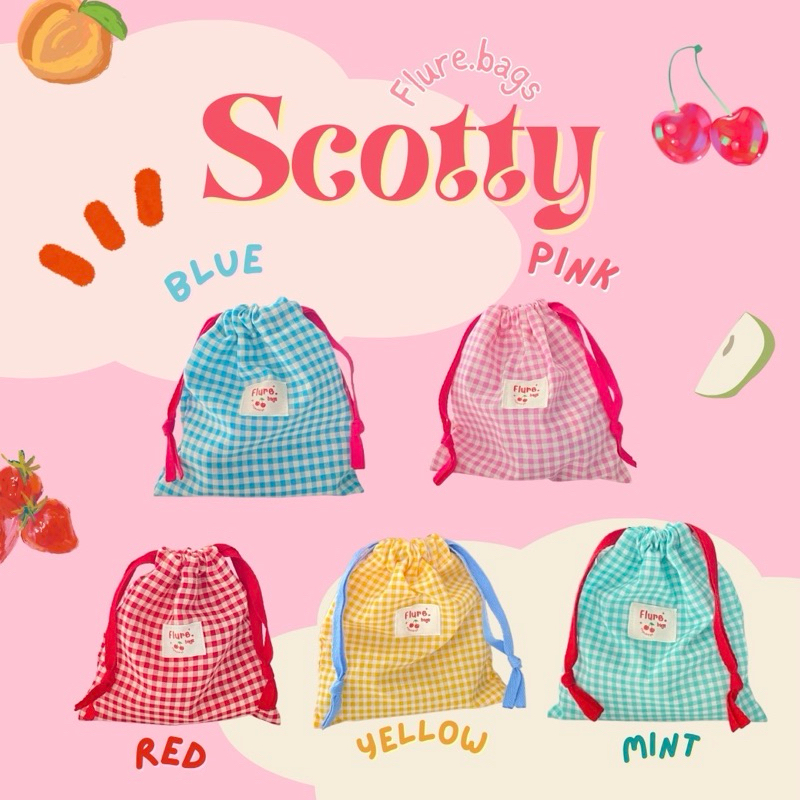 ถุงหูรูดลายสก็อตน่ารักๆ สีสันสดใส ใส่โทรศัพท์ได้ รุ่น scotty flure.bags