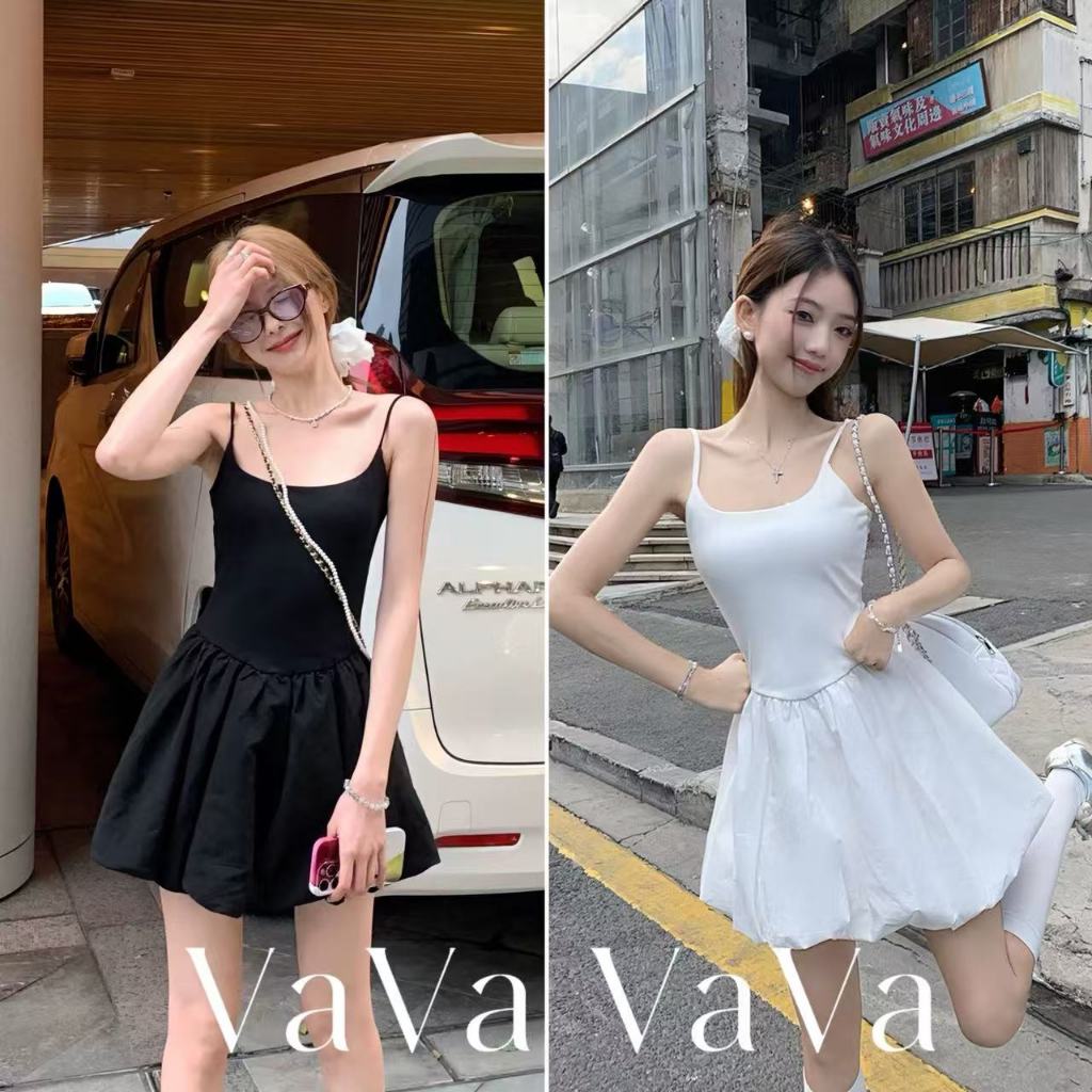 VaVa【ในสต็อก】ชุดเดรสผู้หญิง 2026 สีพื้น กระโปรงสายเดี่ยว แฟชั่น ลำลอง ทุกวัน เข้ารูปพอดีตัว