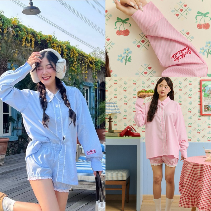 Coolkids.Coolcute | Moondy Set ชุดเซ็ท ชุดนอน loungewear เสื้อเชิ้ตคู่กางเกง ลายตารางสุดคิวท์ดีเทลลู