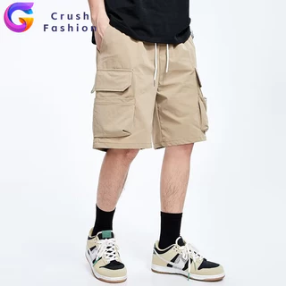 Crush ผู้ชาย กางเกงคาร์โก้ขาสั้น ทรงหลวม พลัสไซซ์ แฟชั่นฤดูร้อน สไตล์เกาหลี ไซซ์ L - 5XL กางเกงขาสั้นผู้ชาย