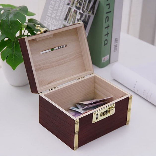 กระปุกออมสิน กระปุกออมสินไม้ เปลี่ยนรหัสได้ ที่เก็บของมีค่า พื้นที่เก็บข้อมูลขนาดใหญ่กล่องเก็บเงิน จัดส่งท้องถิ่น⚡ - รูปที่ 4