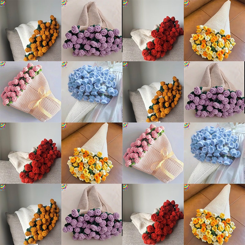 ผ้าห่มช่อกุหลาบทอมือแพคเกจวัสดุ ทําเอง ลูกบอลไหมพรม ผ้าห่มดอกไม้โครเชต์ Rose ผ้าห่มช่อดอกไม้ของขวัญสร้างสรรค์