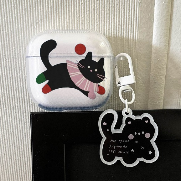 🎉จัดส่งจากกรุงเทพ🎉 AirPods 4 Pro2 Pro 3 2 1 ลายแมวดำน่ารักพร้อมจี้รูปแมวดำ Case กรณีปลอกสําหรับ AirP