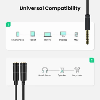 สายแยกหุฟังและไมค์ สัญญาณเสียง 3.5 มม สายเคเบิ้ล เข้า 1 ออก 2 Audio Stereo Splitter Cable สายต่อแยกหูฟังตัว แยกเสียง