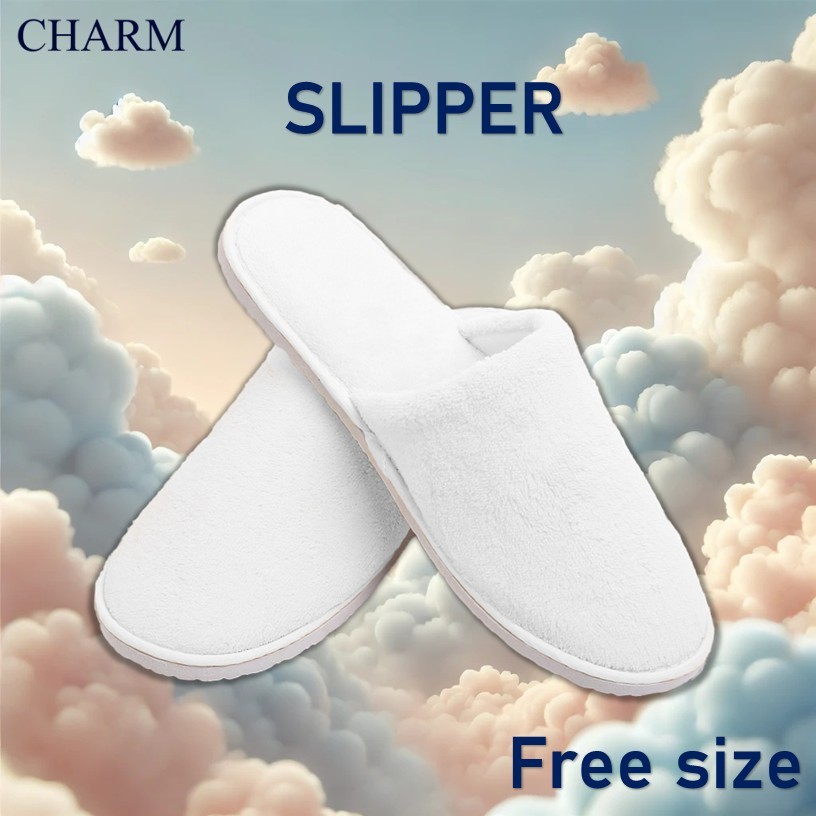 CHARM รองเท้าใส่ในบ้าน Slippers พื้นกันลื่น น้ำหนักเบา สีขาว Free Size ใช้ได้ทุกวัน