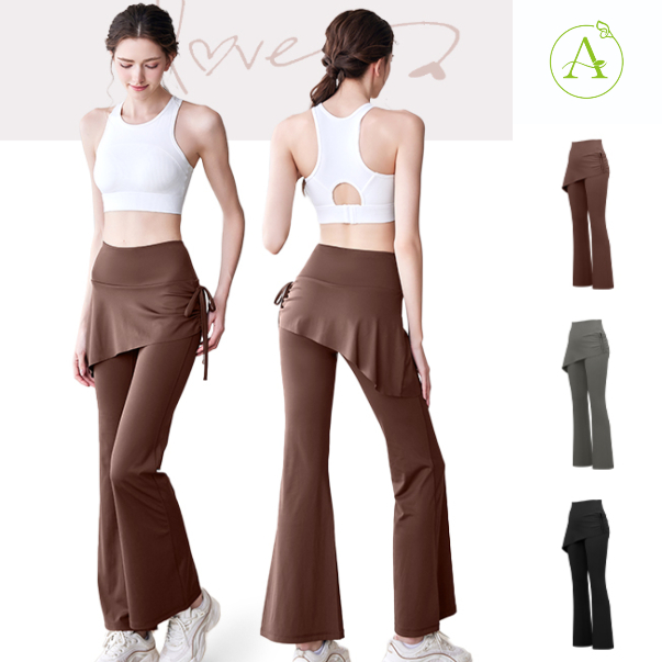 ArayaLady กางเกงโยคะขาบานแบบ 2 ชั้น กางเกงกีฬาขายาวรุ่นใหม่ แต่งผ้าปิดสะโพก AP-JYMK139