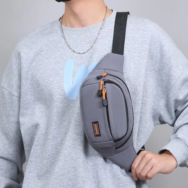 Fashion กระเป๋าคาดเอวผู้ชาย คาดอก ผ้าไนลอน กันน้ำ จุของได้เยอะ มี 4 ช่องหลัก พร้อมส่ง B-024