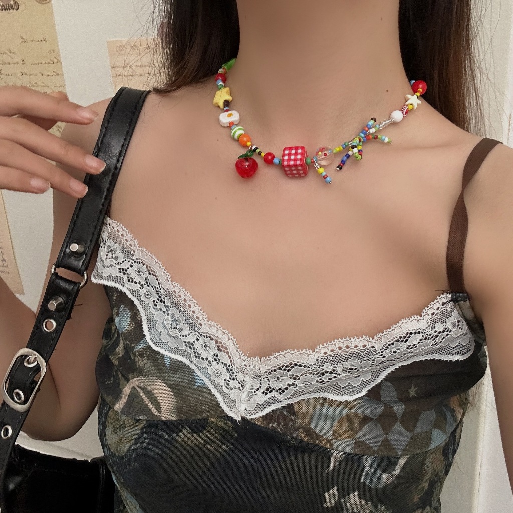 COD❤️สร้อยคอลูกปัดโบว์สีแคนดี้Y2Kสไตล์รีสอร์ทโซ่ไหปลาร้าสุดเท่หวานเครื่องประดับสำหรับผู้หญิง-a.one ราคา ถูกที่สุด ดีลบีเคเค แกลเลอรีภาพที่ 4