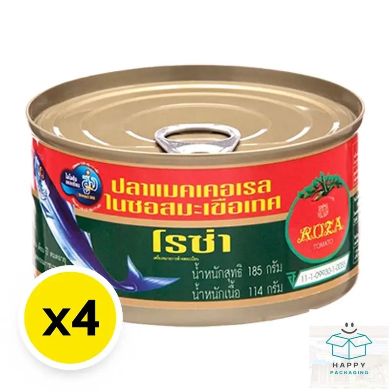 roza mackerel in tomato sauce โรซ่า ปลากระป๋อง ปลากะป๋อง ปลาแมคเคอเรล ปลาแมคเคอเรลในซอสมะเขือเทศ 190 ก. x 4