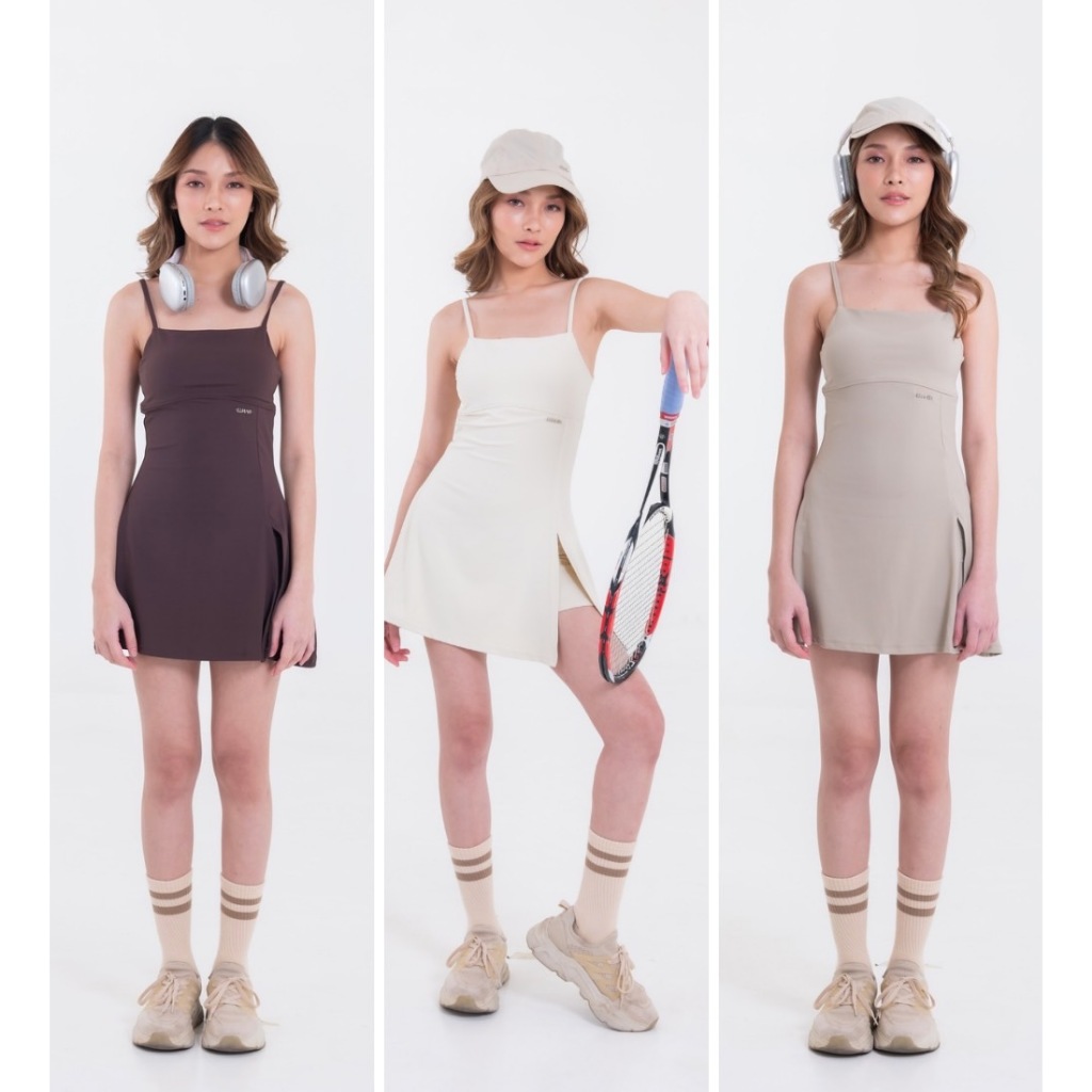 Lunar Gymwear - Ivy Dress - เดรสสายเส้นสปาเกตตี้ดีไซน์มินิมอล เนื้อผ้านิ่มใส่สบาย มีขาสั้นซับใน