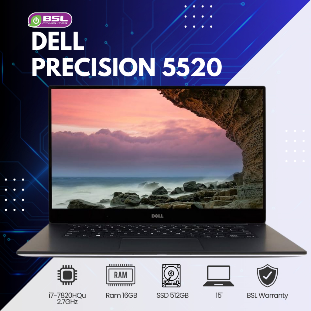 DELL PRECISION 5520 intel i7-7820HQ / 16GB / SSD 512GB โน๊ตบุ๊คเน้นออกแบบ โน๊ตบุ๊คมือสอง Used laptop