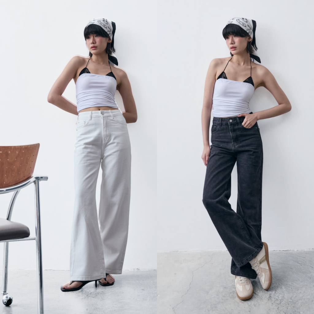 ALBA jeans / BLACK ALBA jeans ยีนส์ทรงกระบอกตรง เนื้อละเอียด ผ้านิ่ม สีขาวและสีดำ - herrhis