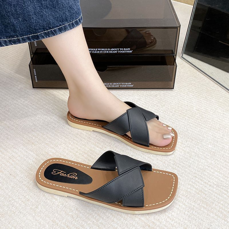 รองเท้าแตะ คาดแต่งไขว้ พื้นลายเชือกถัก 3 สี ส้นตึก เบอร์ 36-40