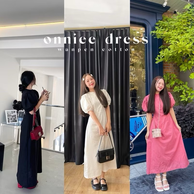 ส่งต่อ - Onniee dress 💖 เดรสผ้าฝ้ายผสมลินินทรงเกาหลีแขนตุ๊กตาแหวกหลัง