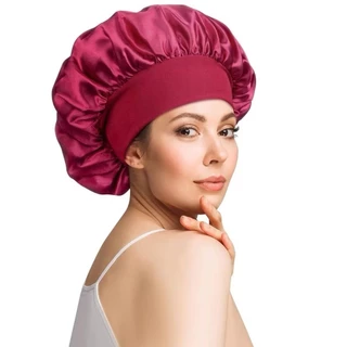 Greateskol ยาว Hair Care Bonnet, Solid ซาตินนุ่มซาตินหมวกอาบน้ํา,สะดวกขอบยืดหยุ่นห่อขนาดใหญ่เลียนแบบผ้าไหม Night Sleep ห