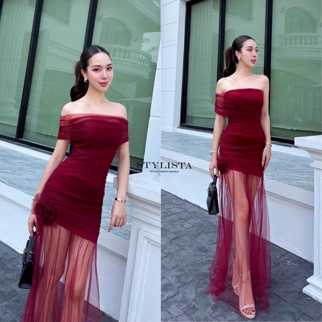 STYLISTA เดรสสีแดงปาดไหล่-RED(*สอบถามสต๊อกก่อนกดสั่งน๊า) - รูปที่ 3