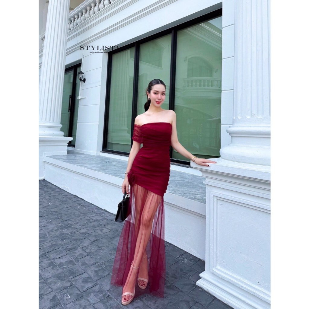 STYLISTA เดรสสีแดงปาดไหล่-RED(*สอบถามสต๊อกก่อนกดสั่งน๊า) - รูปที่ 4