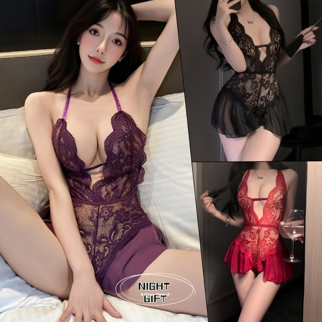 ชุดชั้นในเซ็กซี่  ชุดบอดี้สูทเซ็กซี่  ลูกไม้เซ็กซี่ ซีทรู  คอวีลึก มีให้เลือกหลายสี  ชุดอ่อยแฟน