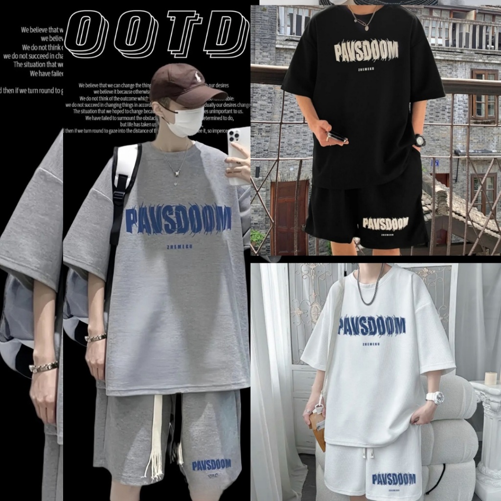 พร้อมส่งทีเชิร์ต (เสื้อ + กางเกงขาสั้น) คอกลม ผู้ชาย สไตค์ เกาหลี สวมใส่สบาย