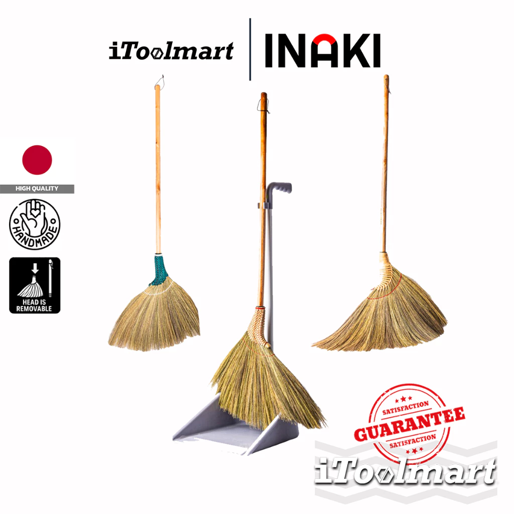 INAKI ไม้กวาดญี่ปุ่นดอกหญ้า ทรงเอียงข้าง ถอดหัวได้ 0301 เขียวถัก/0302 แดงถัก/0303 สีธรรมชาติ