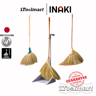 INAKI ไม้กวาดญี่ปุ่นดอกหญ้า ทรงเอียงข้าง ถอดหัวได้ 0301 เขียวถัก/0302 แดงถัก/0303 สีธรรมชาติ