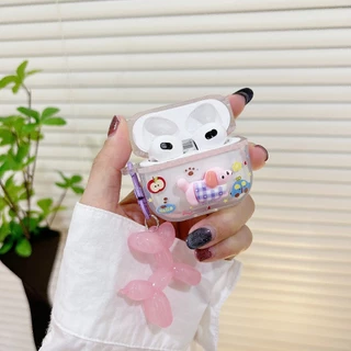 เคสหูฟังAirpods4 หมาชมพู เคสใสการ์ตูนนูน Airpods3 เคสหูฟังบลูทูธ gen gen1 gen2 เคสหูฟังไร้สาย Pro Airpods 4
