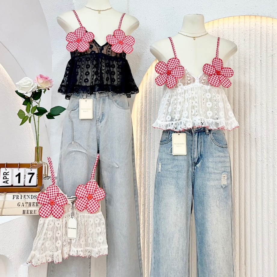 KN.Clothes เสื้อสายเดี่ยว แต่งดอกไม้หน้าอก ชายระบาย Pee Ka Nong ราคา ถูกที่สุด ดีลบีเคเค แกลเลอรีภาพที่ 6
